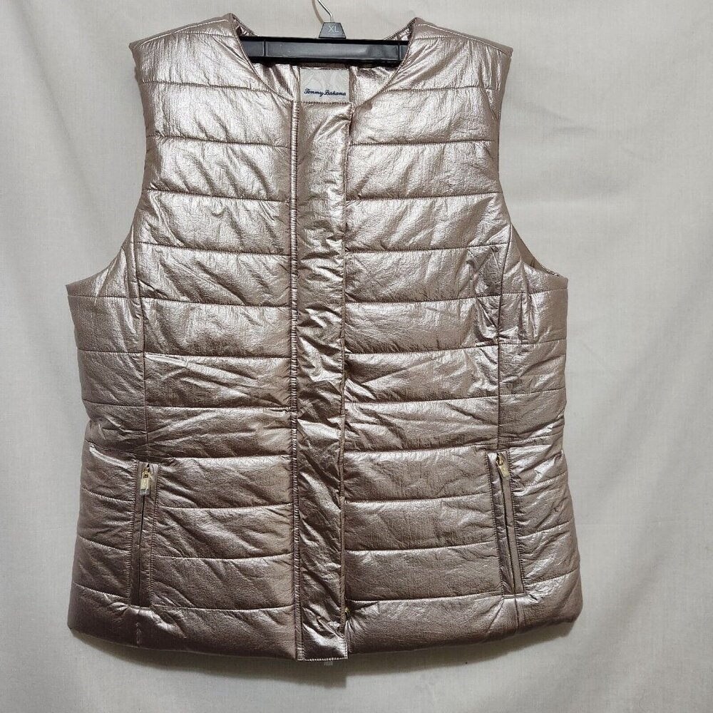 Tommy Bahama Women’s Metallic Zip Snap Puffer Vest Balboa Mist Size S NWT --5 - Picture 4 of 8